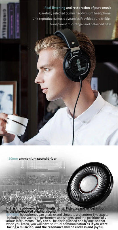 Philips Original SHP9500 Wired Headphones HiFi Stereo HD Mic Call Earphones Sports Running Headset iPhone Android Universal