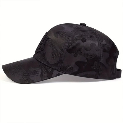 Cappellino da baseball con ricamo di lettere in stile mimetico, cappellino snapback primaverile-autunnale, cappellino sportivo casual regolabile, cappellino protettivo dal sole