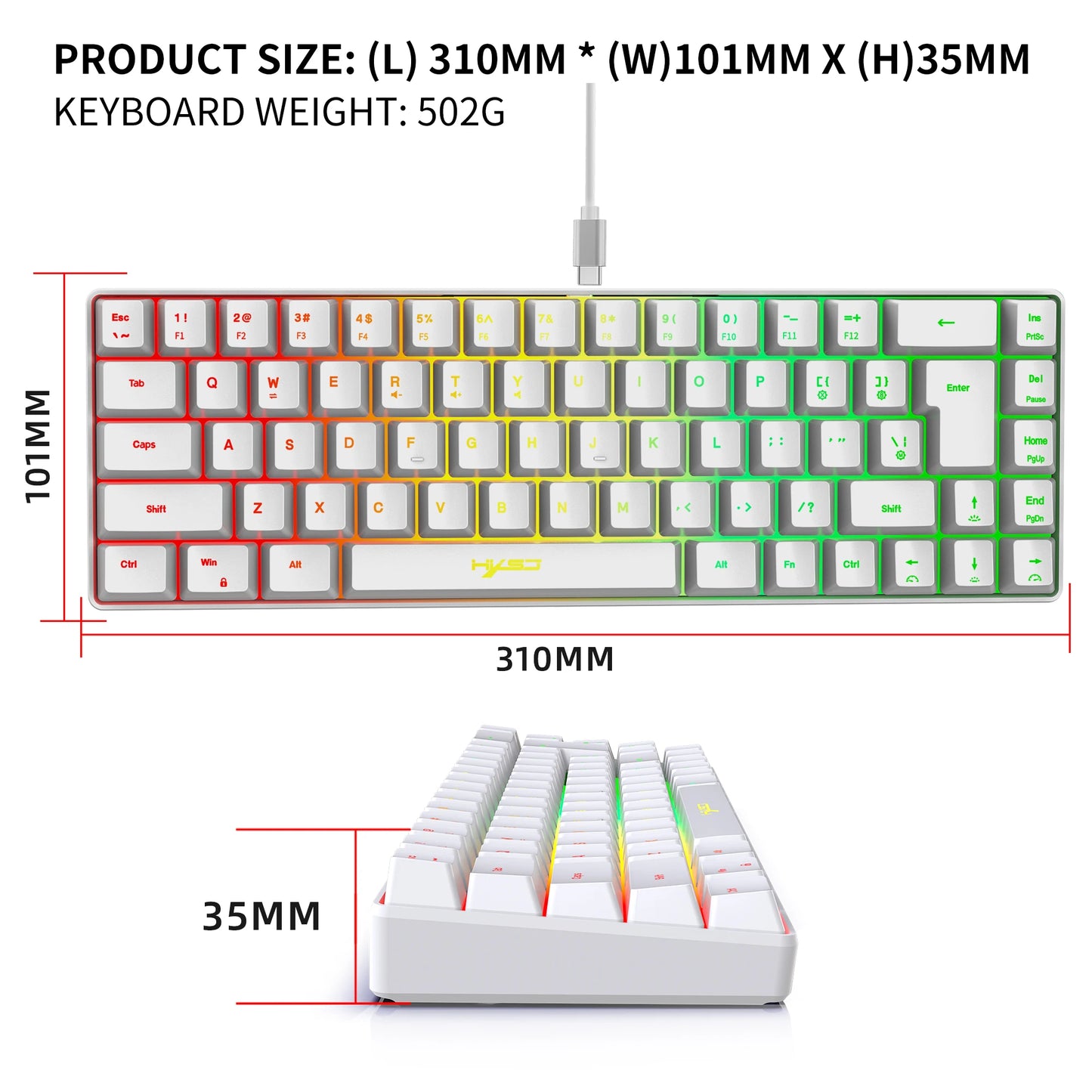 60% Percent Gaming Keyboard, Ergonomic Small Mini membrane Keyboard Compact RGB Backlit Keyboard for Windows, PC, Laptop, Gaming