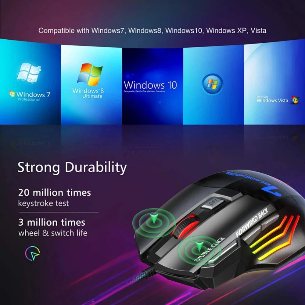 RGB Wired Gaming Mouse USB Ergonomic Gaming Mouse with 7 Buttons, 5500 DPI, Silent Click, RGB Backlit Wired Gaming Mouse for PC & Laptop