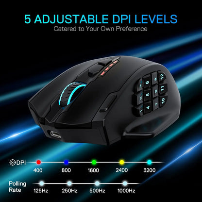 Redragon M913 MAX langaton MMO-optinen pelihiiri, 26000 DPI, 16 ohjelmoitavaa painiketta
