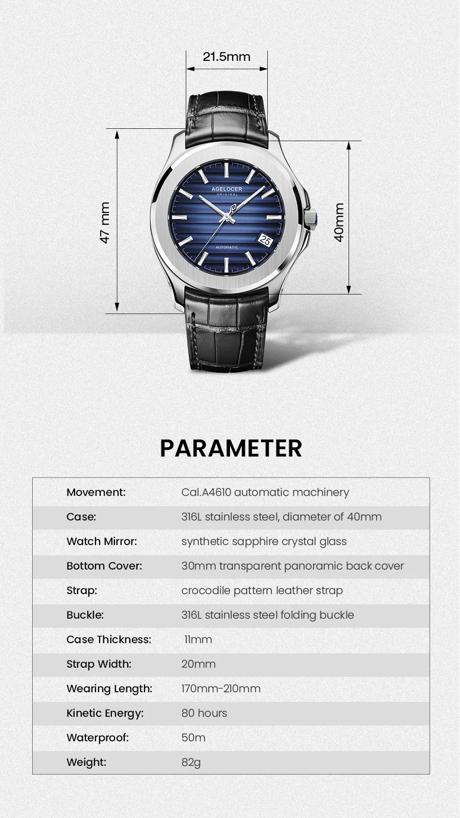 AGELOCER Original Baikal Watch Men's Big Calendar Business Formal Automatic Mechanical Watch Birthday Gift for Men
