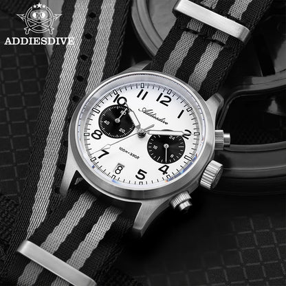 ADDIESDIVE 2025 New Panda Eye Men's Watches Retro Luxury VK64 Quartz Watch For Men Sport Chronograph 100M Waterproof Luminous