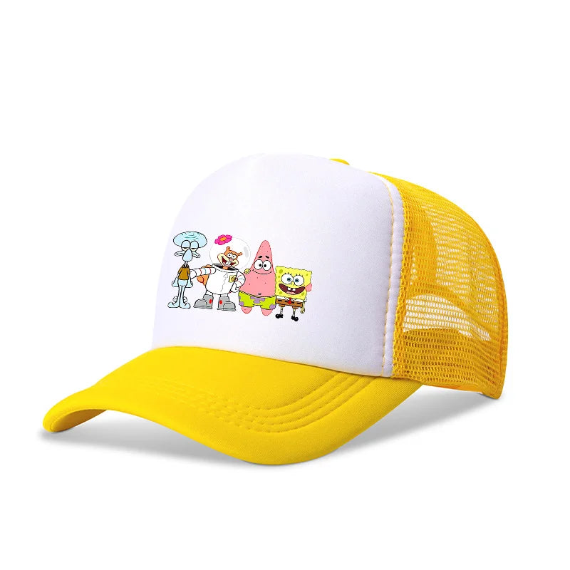 Niedliche SpongeBob-Baseballkappe – Anime, rund, für Kinder, Jungen, Mädchen, Erwachsene – Sport, Freizeit, Sonnenschutz, verstellbar, Film, Cartoon, Schirmmütze aus Netzstoff