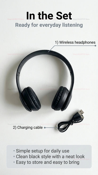 Bluetooth 5.0 Wireless Headphones Foldable Over-Ear Headset with HiFi Stereo Sound, Bluetooth 5.0 Wireless Headphones with Soft Skin-Friendly Earmuffs & Microphone