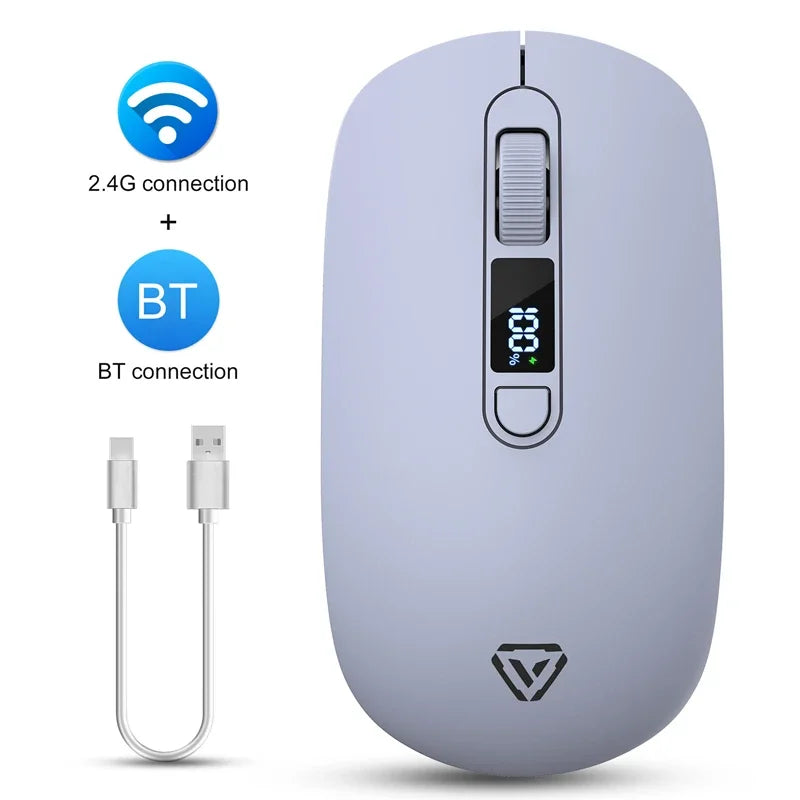 Lenovo Wireless Mouse Bluetooth 2.4G Rechargeable Silent Mouse with Smart Display, Dual Mode Bluetooth Wireless Mouse for Laptop, Desktop & Office