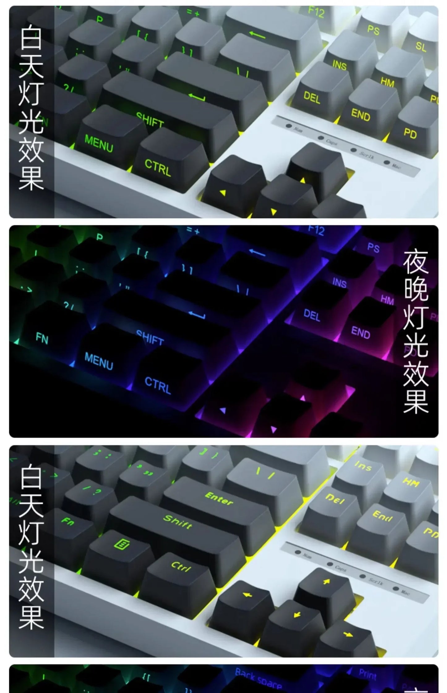 Daylight Cherry Keycaps PBT Translucent Gradient Keycaps for MX Mechanical Keyboards, Side Engraved Cherry Profile PBT Keycap Set