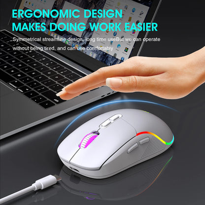 Tri-Mode Wireless Gaming Mouse with Bluetooth 2.4G & Wired Connection, 10000 DPI RGB Esports Mouse with 7 Buttons and Rechargeable Battery