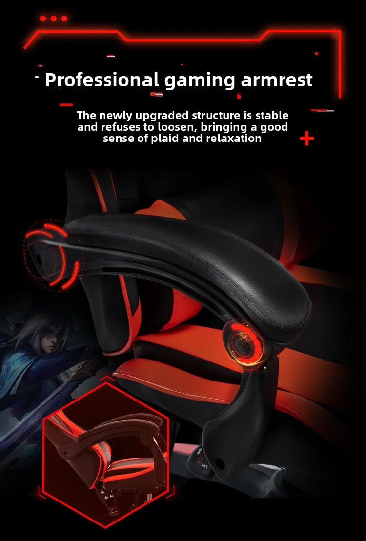 Gaming chair with lumbar soft pillow support and adjustable height footrest, an ergonomic computer gaming chair.