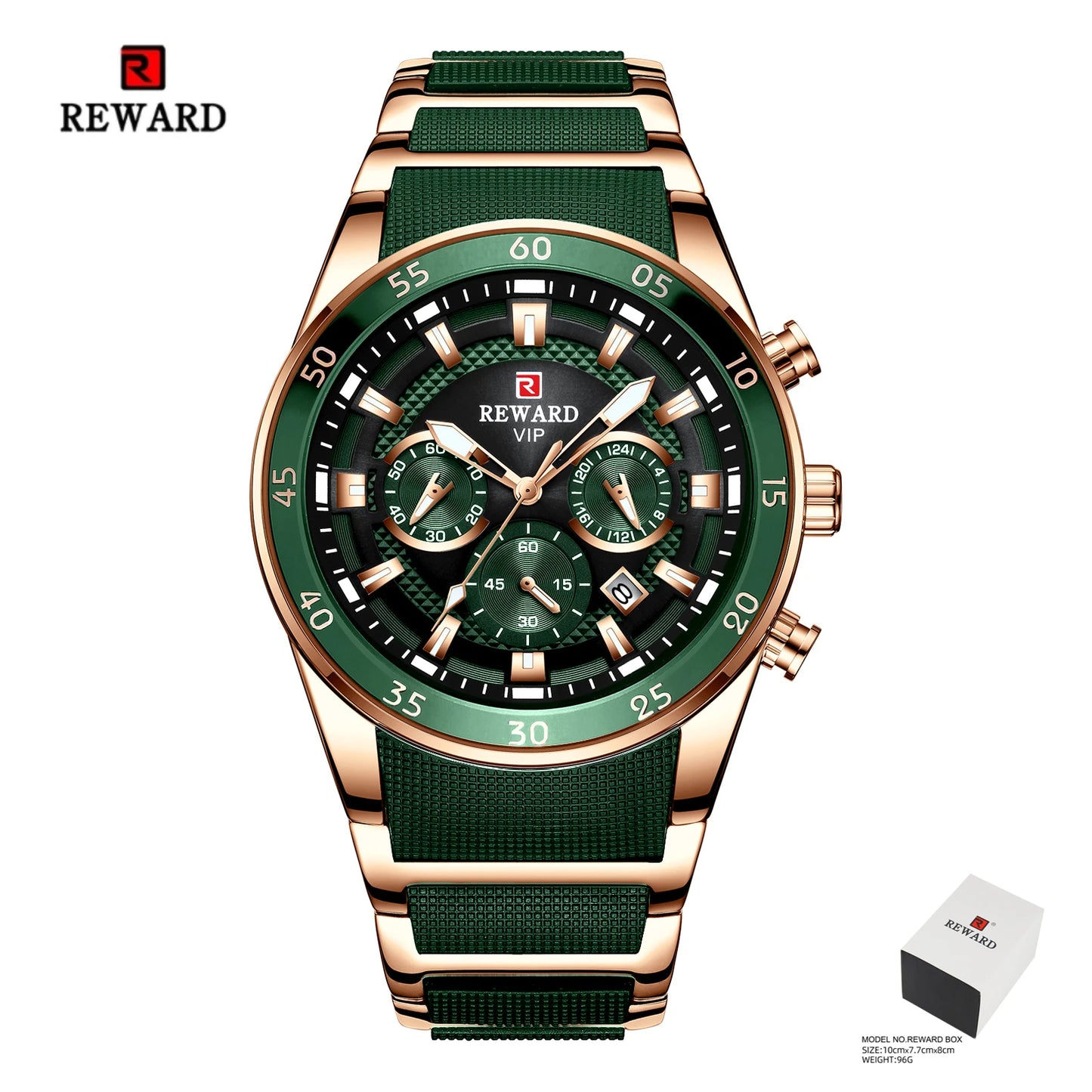 REWARD Men's Watches 81011M Sports Silicone Quartz Men's Watch Waterproof Calendar Chronograph Luminous Watches Men