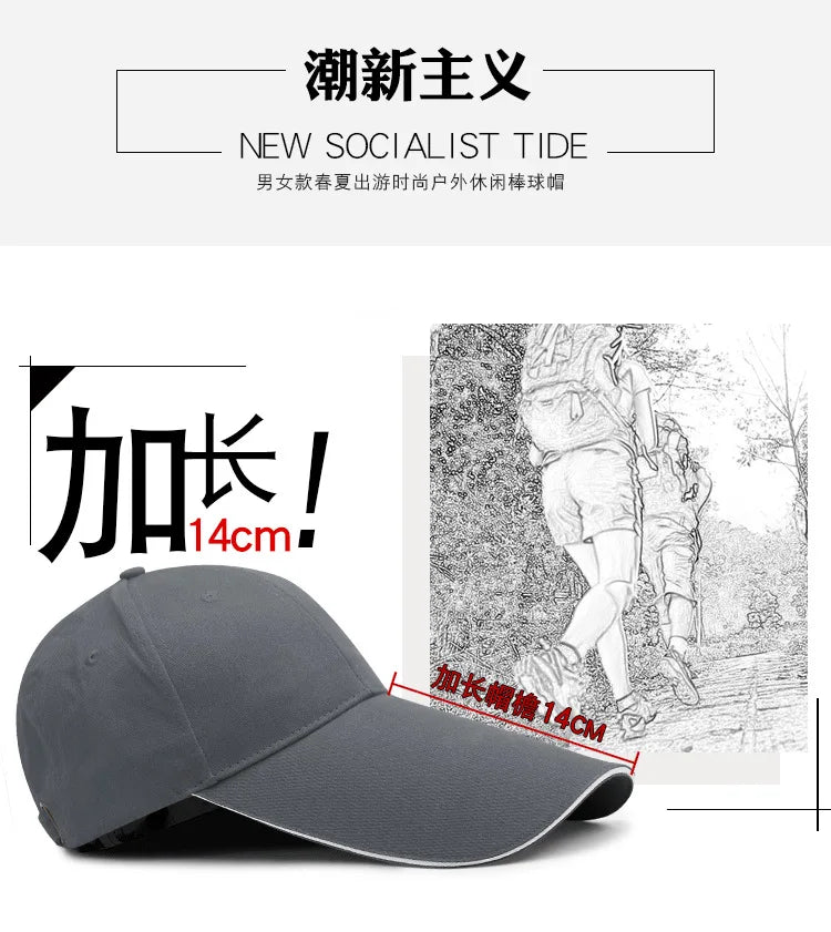 Cappellino a visiera, primavera-estate, 14 cm di visiera, protezione solare, pesca, uomo/donna, streetwear, parasole, outdoor, regolabile, cotone, da golf, stile trucker