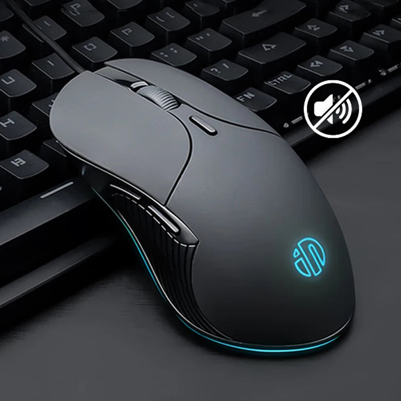 INPHIC B2 trådbunden USB-mus, tyst kontors- och gamingmus för PC och bärbara datorer