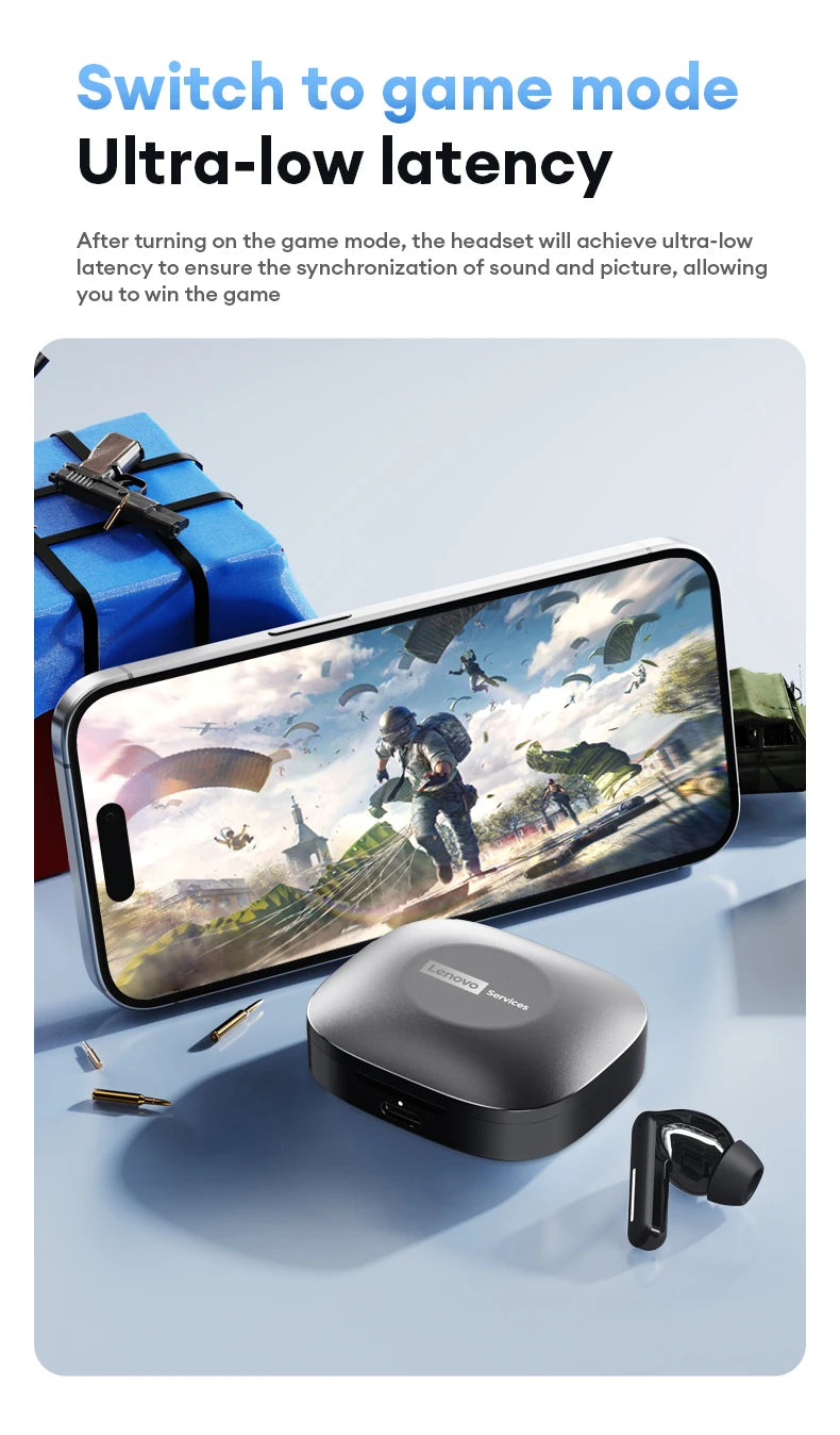 Lenovo LE209 Gaming Headset Wireless Bluetooth 6.0 Earbuds with ANC Noise Reduction, 35H Battery Life Sports Earphones, Waterproof Low Latency Gaming Headphones