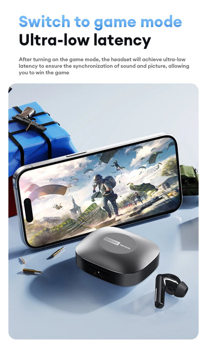 Lenovo LE209 Gaming Headset Wireless Bluetooth 6.0 Earbuds with ANC Noise Reduction, 35H Battery Life Sports Earphones, Waterproof Low Latency Gaming Headphones