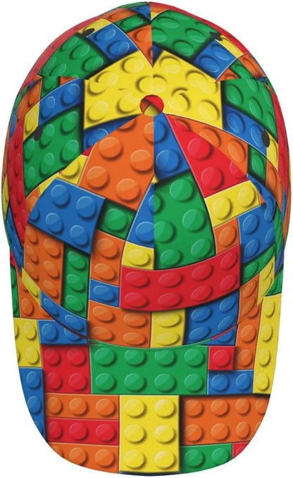 Casquette de baseball imprimée « Building Block » ludique pour femmes et hommes, casquette ajustable à fermeture à pression, casquette de baseball tendance à paillettes