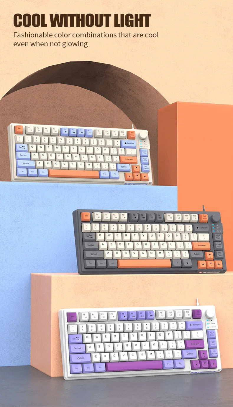 K81 Gaming Keyboard 81-Key 80% Wired RGB Gaming Keyboard with Volume Knob, Ergonomic USB Gaming Keyboard for PC, Laptop, Mac & Multi-Language Layouts