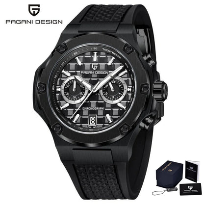 PAGANI DESIGN PD-YS032 Men's Quartz Watch 44mm Japan VK64 Movt Stainless Steel Case Rubber Strap Sapphire Glass 100M Waterproof