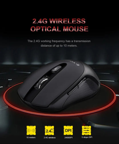 E-YOOSO E-1020 Wireless Gaming Mouse 2400 DPI Silent Click Ergonomic USB Mouse for Laptop PC Computer, 2.4G Wireless Optical Mouse