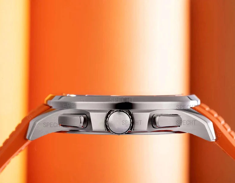 Specht & Söhne New Classic 5167 Men's Watch Orange Color Sapphire Crystal Rubber Srap Sports Male Quartz Watches 50M Waterproof