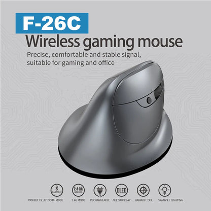 ZELOTES F-26C Vertical Wireless Bluetooth Mouse, Ergonomic Silent Rechargeable Mouse with LED Display, 3200 DPI Wireless Gaming Mouse for PC & Laptop