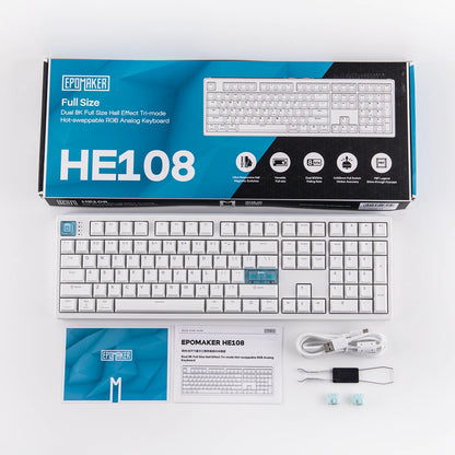 EPOMAKER HE108 Full Sized ANSI US QWERTY Layout Tri-mode Wireless Hall Effect Gaming Keyboard 128K Scan Rate & 10000mAh Battery