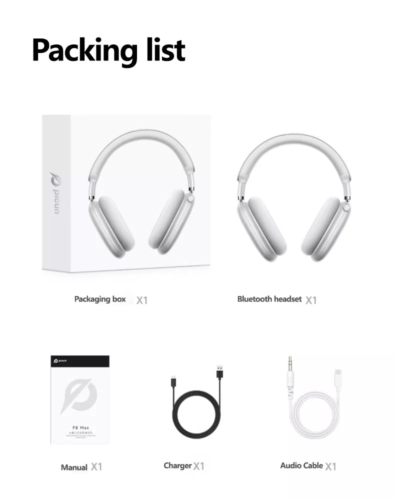 Picun F8MAX ANC Wireless Headphones 59dB Noise Cancelling Bluetooth 6.0 Over Ear Headset with Spatial Audio, 180H Battery Life & HiFi Sound