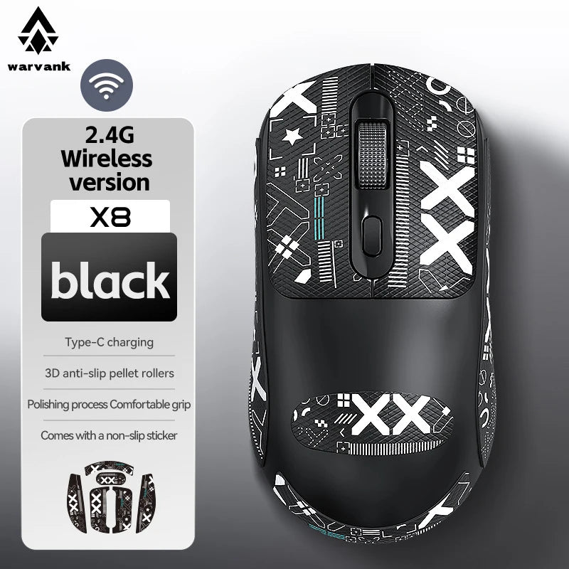 Warvank X8 trådlös gamingmus 500 mAh TYPE-C uppladdningsbar kontorsmus lämplig för bärbara och stationära datorer