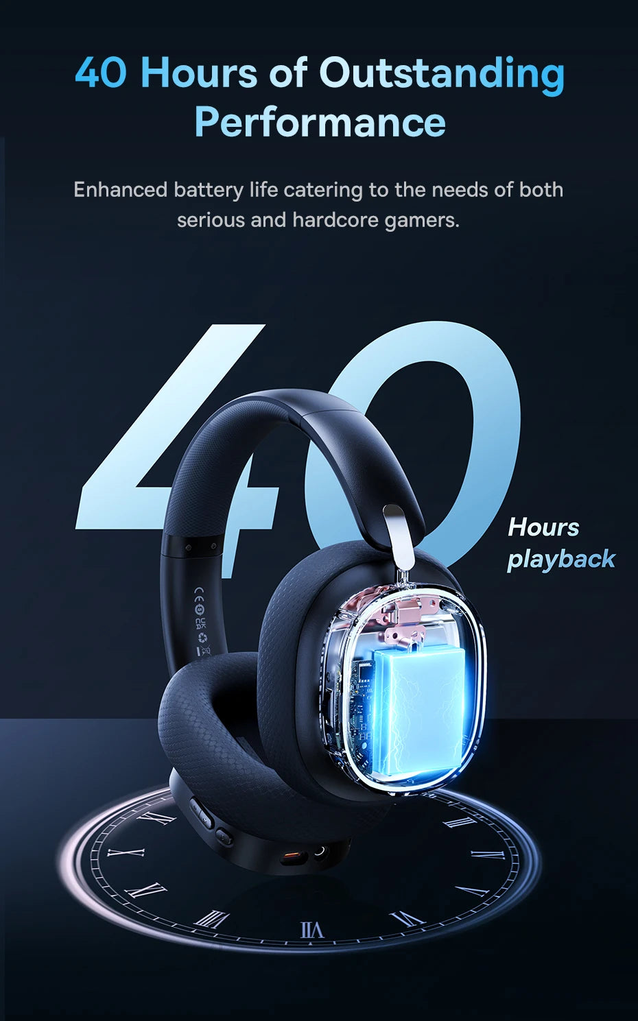 Baseus GH02 Gaming Wireless Headphones Bluetooth 5.3 Over-Ear Headset with Mic, 40mm Driver RGB Gaming Headphones, 2.4G Wireless Low Latency Headset