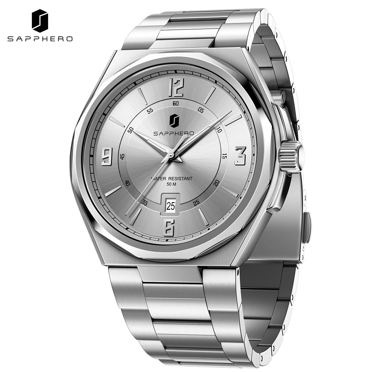 SAPPHERO Luxury Men's Watches Date Display Stainless Steel Watch Strap Men's Gifts Travel Essentials Waterproof Wristwatch
