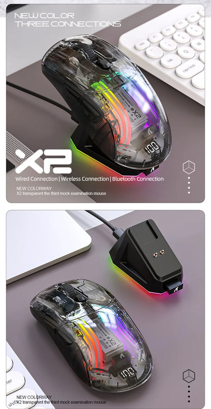 Attack Shark X2PRO Bluetooth Mouse Tri-Mode Wireless RGB Gaming Mouse with Magnetic Charging Dock, Transparent Design, Battery Indicator for PC, Laptop & Mobile