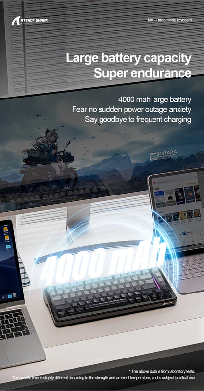 ATTACK SHARK M86 Wireless Mechanical Keyboard 75% Tri-Mode RGB Hot-Swappable Mechanical Keyboard with Side-Printed PBT Keycaps & 4000mAh Battery