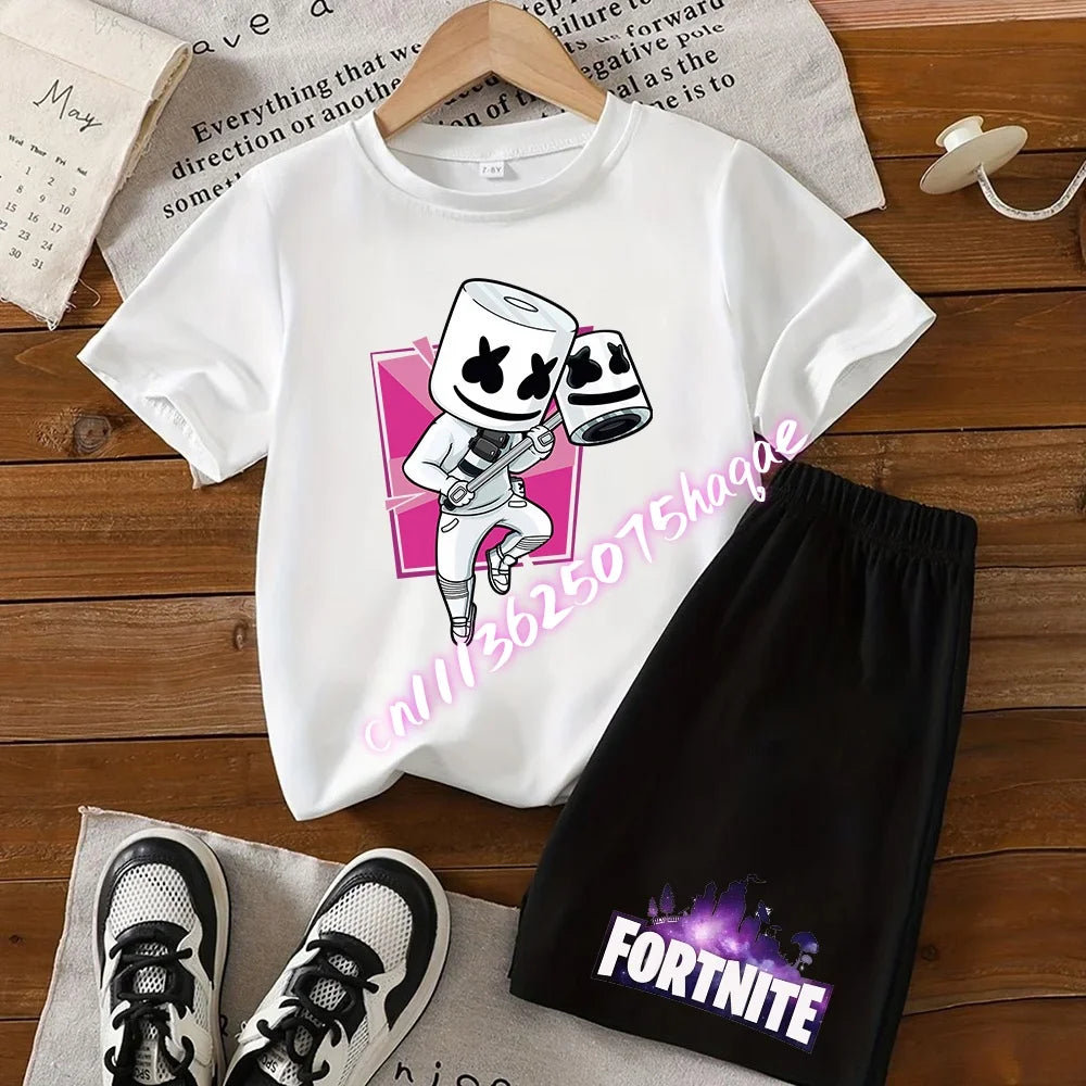 Fortnites Kids T Shirt Shorts Set Cartoon Figure Printed T Shirts Children Tops Summer Casual Sportswear Kids Boys Clothing