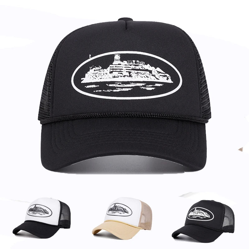 Cappellini da baseball con ricamo di lettere, nuovi, unisex, hip hop, traspiranti, con visiera parasole personalizzata in rete, versatili, alla moda, in stile streetwear, cappellini da camionista