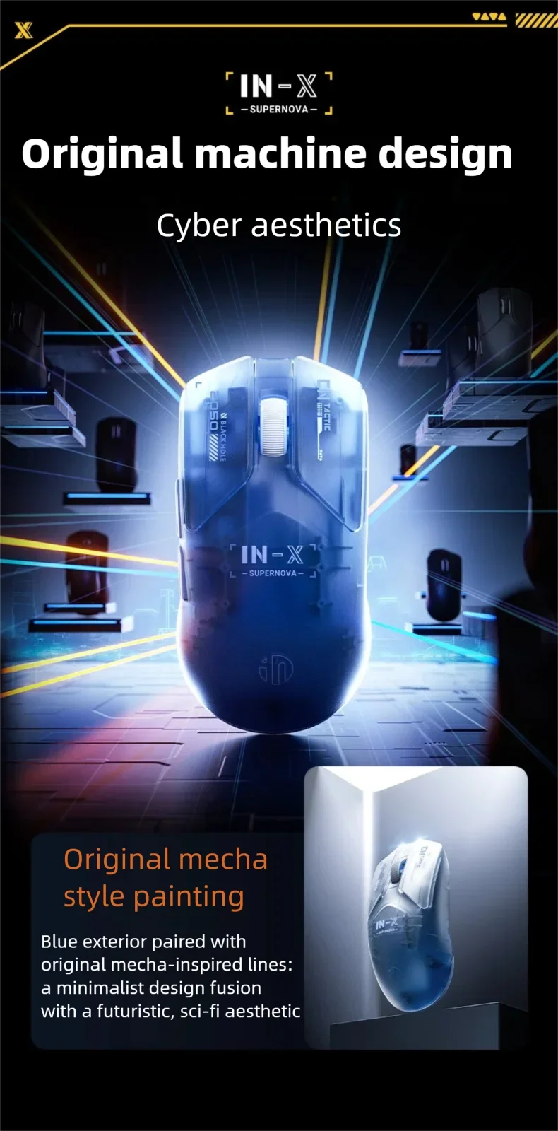 INPHIC INX SE Lightweight Wireless Gaming Mouse, 12800 DPI Wireless Gaming Mouse, 1000Hz Polling Rate, Rechargeable Gaming Mouse for PC & Laptop
