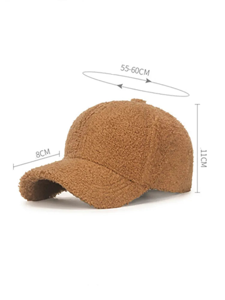 Winter Lamb Wool Solid Color Plain Baseball Cap - Warm Teddy Fleece, Face-Flattering, Structured Crown