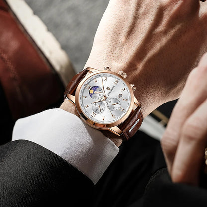 Montre pour homme LIGE – Chronographe sportif, style décontracté, bracelet en cuir, étanche, mouvement à quartz, design militaire