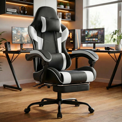 Ergonomic Gaming Chair with Lumbar Support, Comfortable PU Leather Computer Chair, Adjustable Office Gaming Chair with Breathable Design