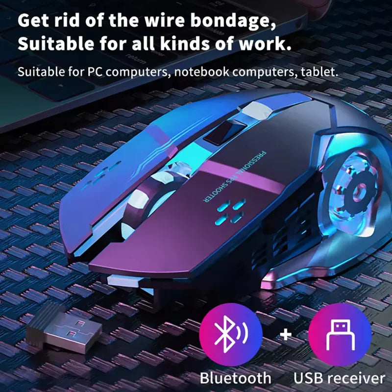 Q13 Bluetooth Wireless Mouse RGB Rechargeable Gaming Mouse, 2.4G Wireless Mouse with Adjustable DPI, 6 Buttons for PC, Laptop & Tablet