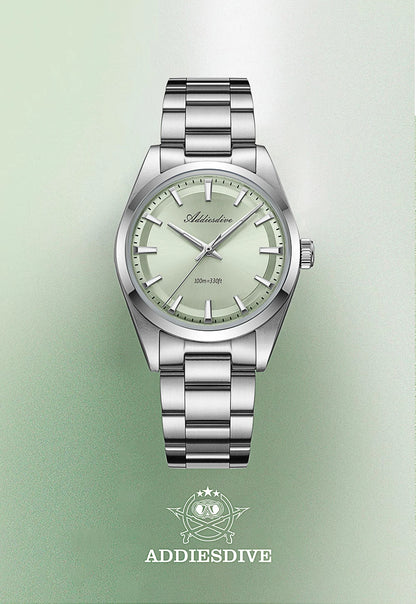ADDIESDIVE herenhorloge van staal, luxe uitvoering, voorzien van een gewelfd glas, een quartz uurwerk en een blauwe lichtgevende coating BGW9; waterdicht tot 100 ATM, analoge weergave – Model AD2066