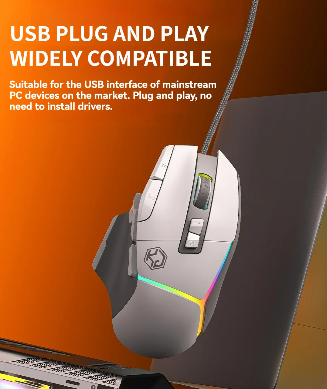 Xundler GK502 Wired Gaming Mouse RGB Lights, 12800 DPI Ergonomic Wired Gaming Mouse with 10 Programmable Macro Buttons for PC Gamers