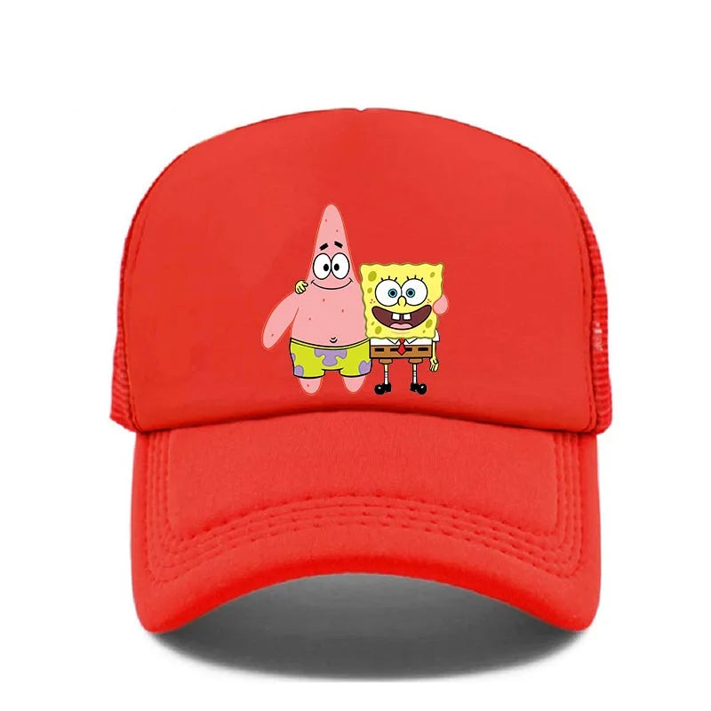 Módní roztomilá kšiltovka s potiskem SpongeBob, kreslená, pro muže i ženy, letní sluneční síťovaná čepice, anime, nastavitelná sluneční clona, golfová čepice, trucker čepice