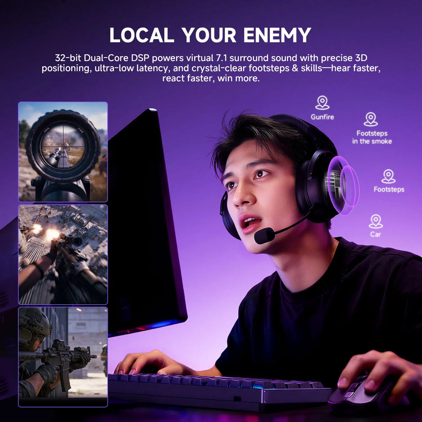 AKKO Verge S9 Gaming Headset with Mic – 53mm Driver, Quad-Mode Wireless Bluetooth 5.3, 7.1 Surround Sound FPS Pro Gaming Headphones