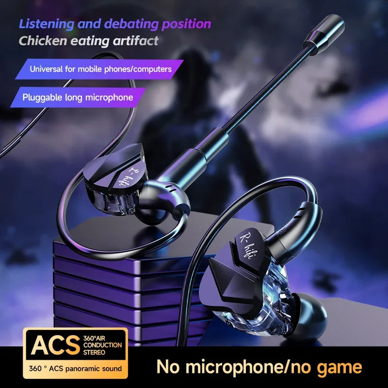 Gaming Earbuds with Dual Microphones, HiFi Stereo Gaming Headset Type-C & 3.5mm Wired In-Ear Earphones, Noise Reduction Gamer Headphones with Mic for Samsung