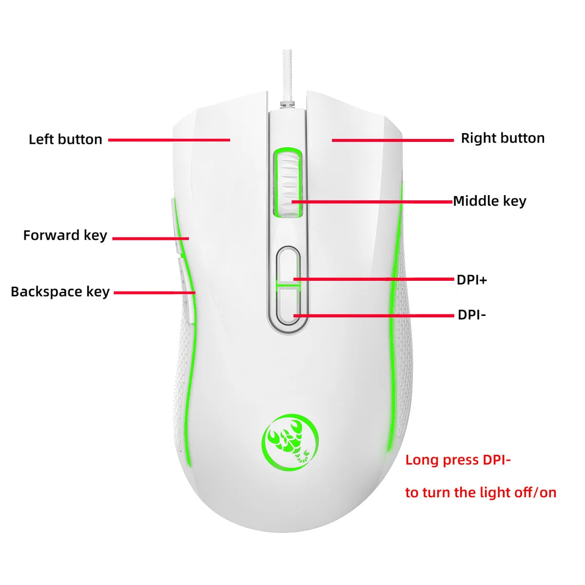 Populärt val HXSJ A869 optisk ergonomisk RGB-gamingmus i ABS med trådbunden anslutning och 4-nivåers upplösningsjustering för laptop och PC