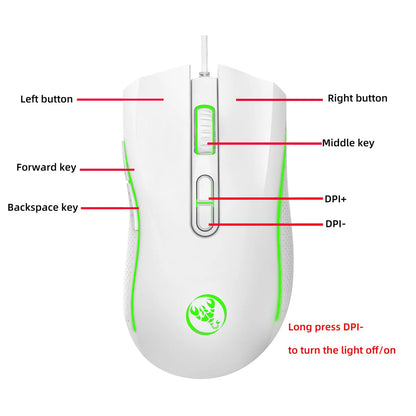 Populärt val HXSJ A869 optisk ergonomisk RGB-gamingmus i ABS med trådbunden anslutning och 4-nivåers upplösningsjustering för laptop och PC