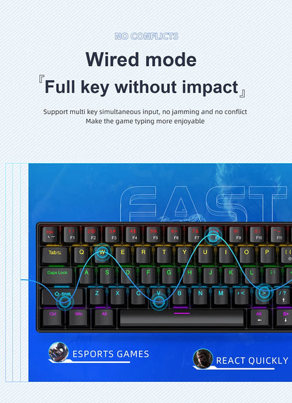 APAYADO K61 60% Mechanical Keyboard Wired RGB, 61 Keys Mini Gaming Keyboard with Red/Blue Switches, Compact RGB Mechanical Keyboard for PC & Laptop