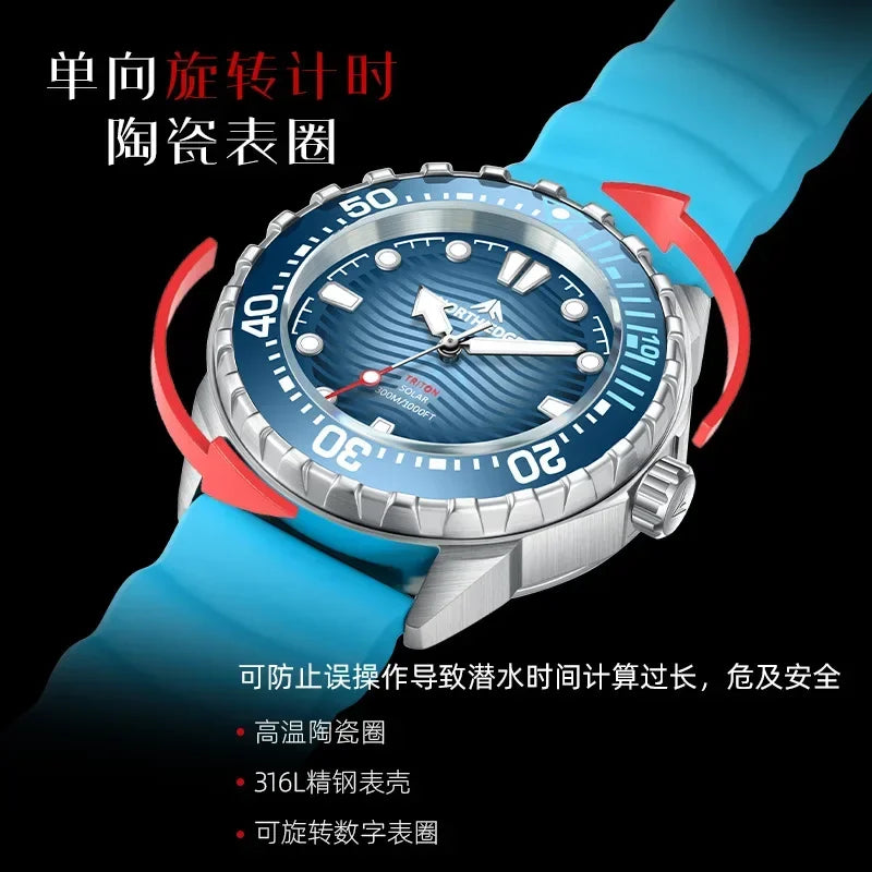 New NORTH EDGE 2026 New TRITON Solar Powered Dive Watch Men Luxury Quartz Watches for Men 316L Stainless Steel Case Waterproof 3