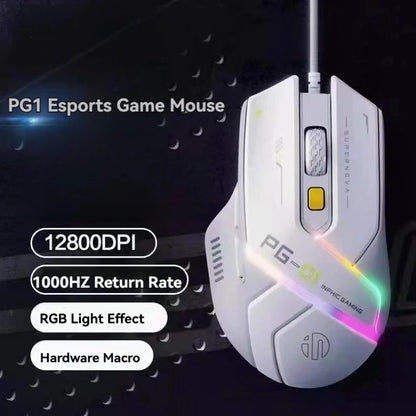 Inphic PG1 Wired Gaming Mouse RGB 12800 DPI Programmable Gaming Mouse with 6 Macro Buttons, 1000Hz Polling Rate USB Computer Mouse