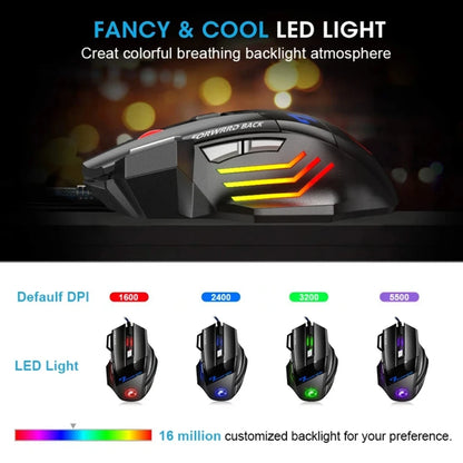 RGB Wired Gaming Mouse USB Ergonomic Gaming Mouse with 7 Buttons, 5500 DPI, Silent Click, RGB Backlit Wired Gaming Mouse for PC & Laptop