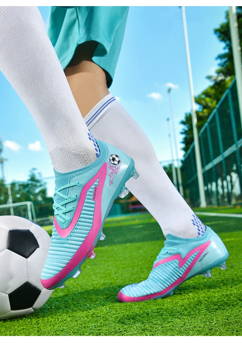 Męskie buty piłkarskie, sportowe buty do piłki nożnej, buty z kolcami do użytku na świeżym powietrzu, dla dorosłych, antypoślizgowe, dla chłopców, z długimi kolcami, treningowe, oddychające, meczowe, wygodne